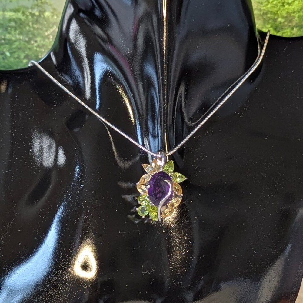 SET ADORABLE Pendant Necklace and Earrings Amethyst w/ Gemstones (see desc) 925
